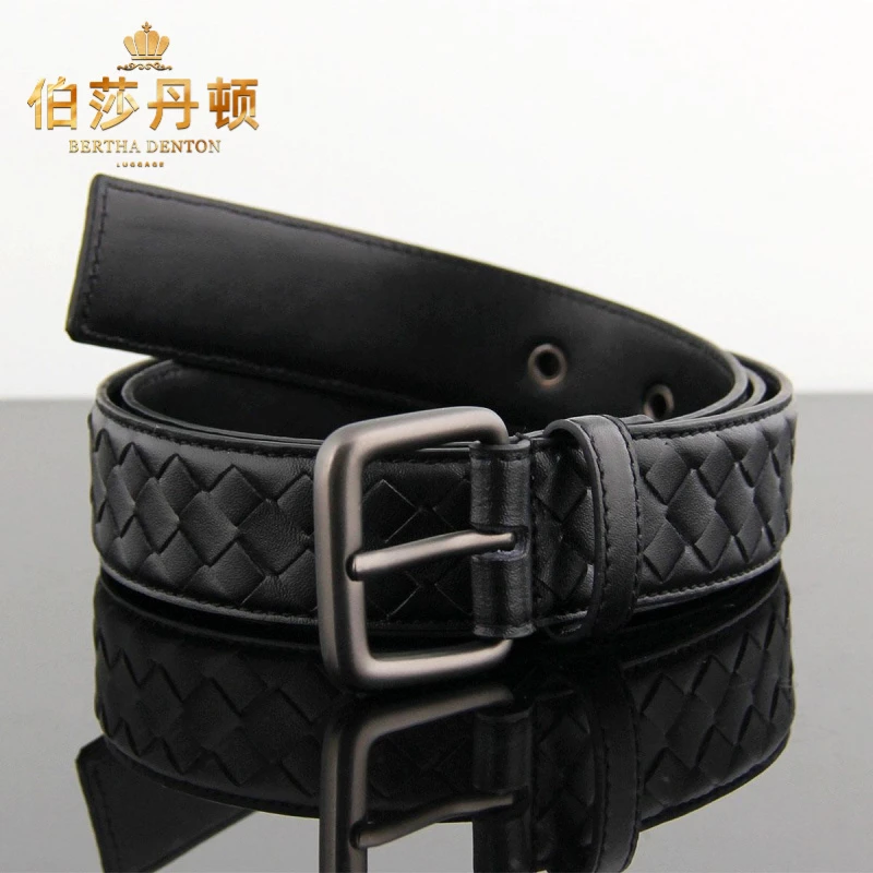 伯莎丹顿真皮裤腰带男士皮带牛皮腰带裤带黑色百搭潮潮流休闲腰带