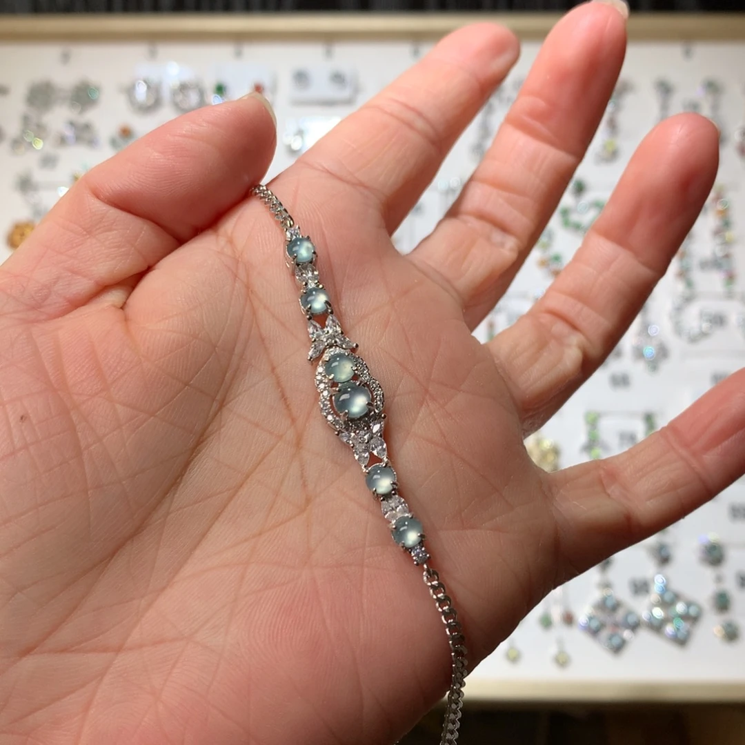 翡翠银S925镶嵌耳饰手链