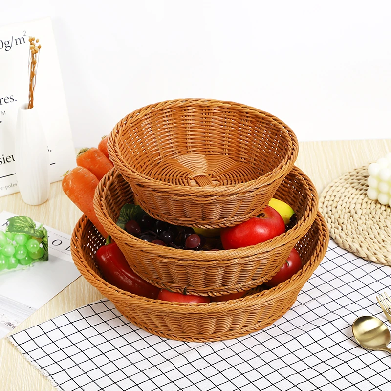 水果篮塑料藤编手工筐编织收纳零食面包干果蔬菜糖果藤篮盘