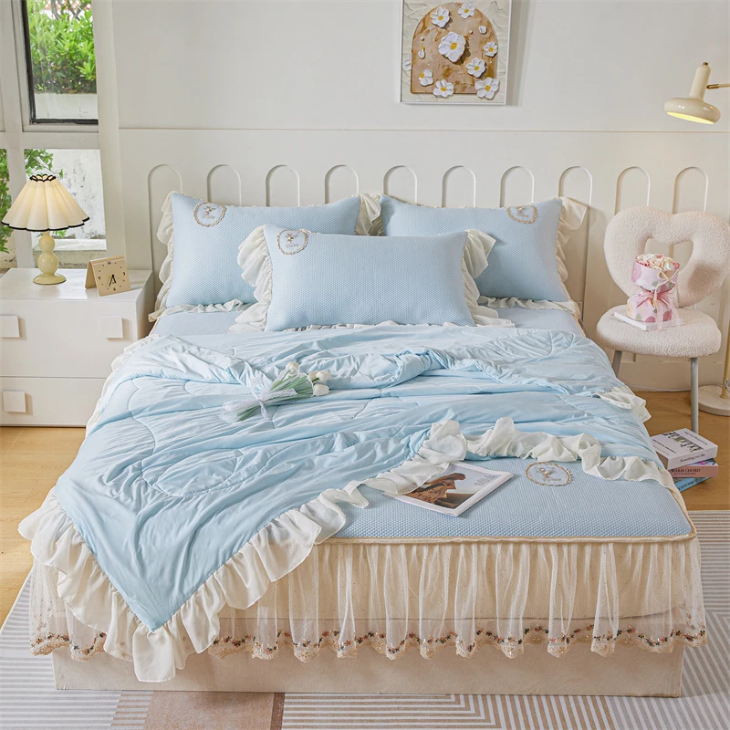 A类法式风花边凉席冰丝席夏天专用空调席软凉席子可机洗家用床品