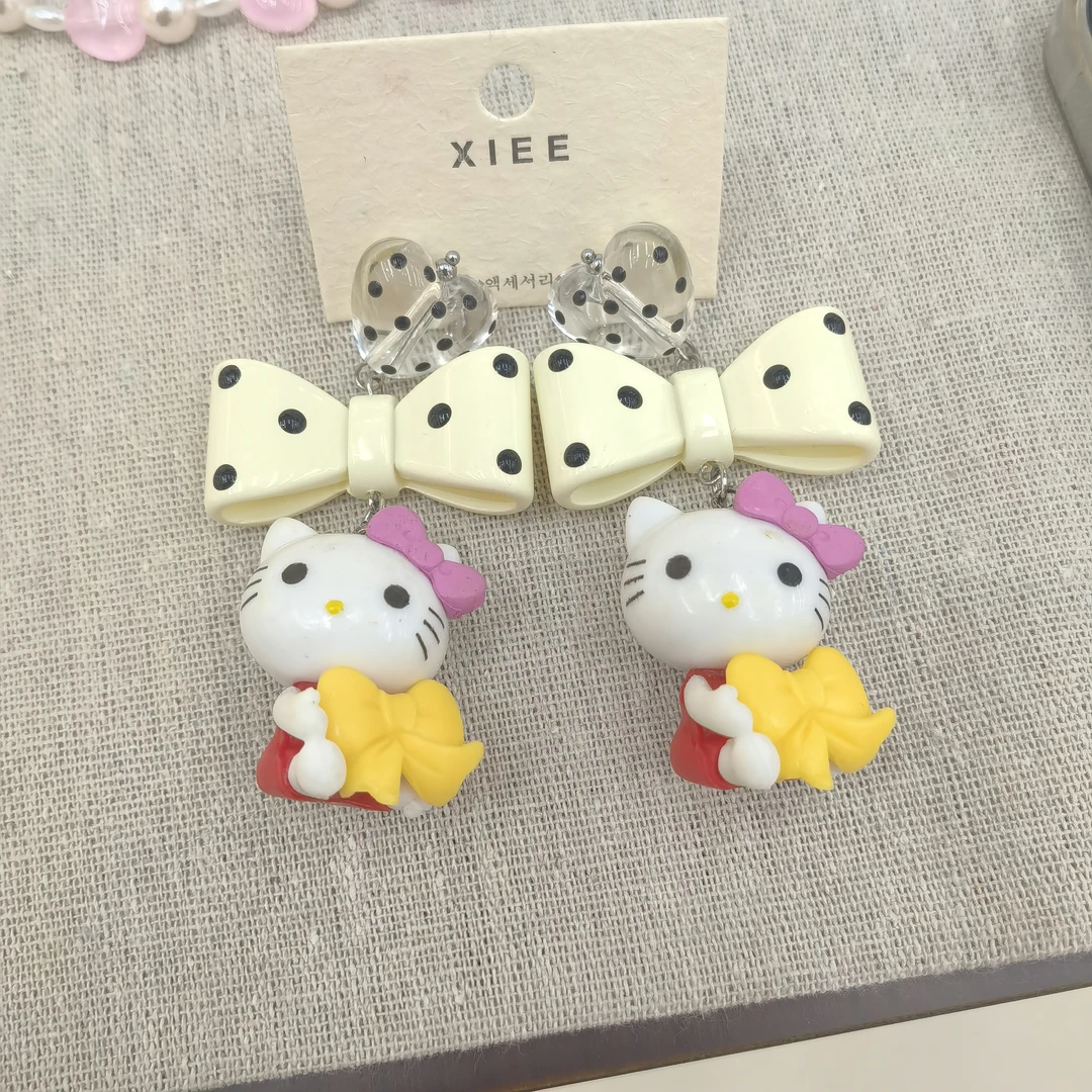 F791波点爱心蝴蝶结KT猫咪耳钉耳饰