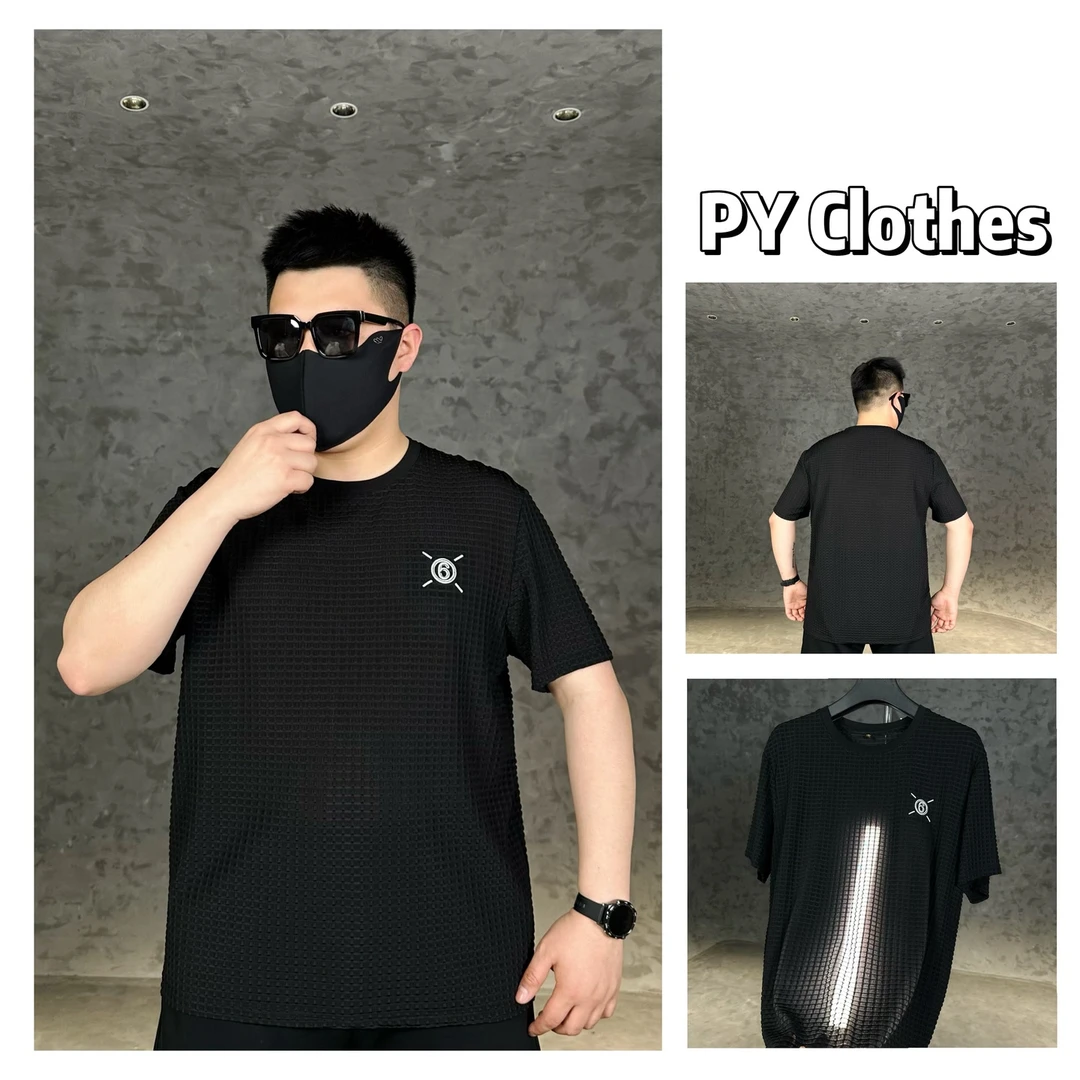 胖语大码男装 2025年夏季新款百搭超薄高弹冰丝方格短袖78738#S