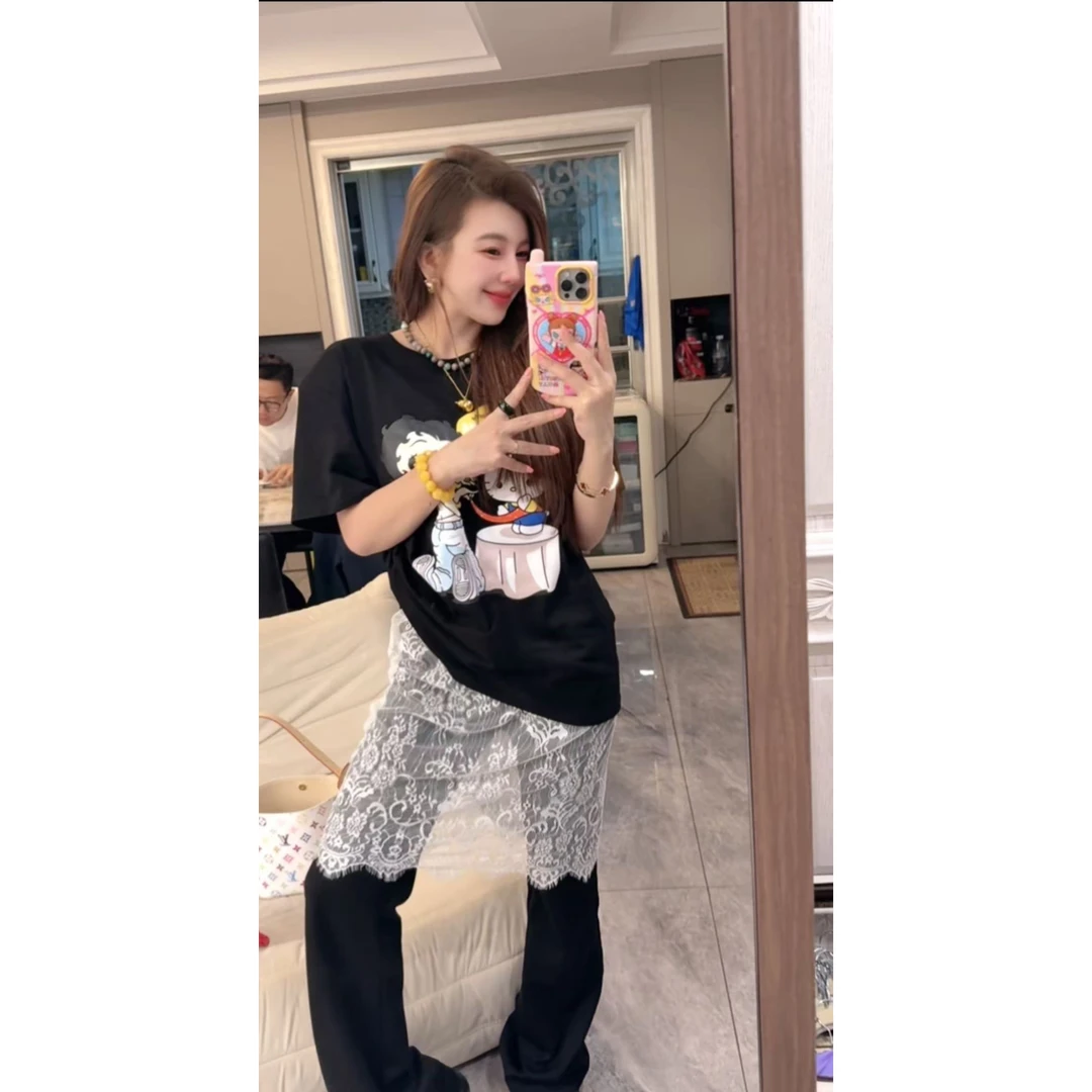 YEER·SHOP【贝蒂与kitty~】爷儿夏季时尚百搭新款卡通印花短袖