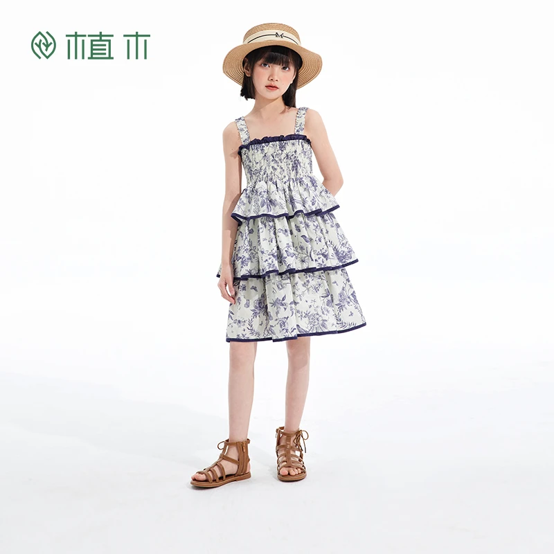 植木童装女童裙子2025夏季新款中大童洋气公主裙儿童吊带连衣裙