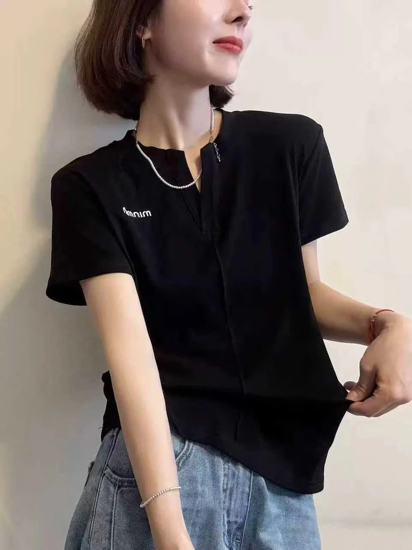 V领常规款短袖百搭T恤半袖气质夏装