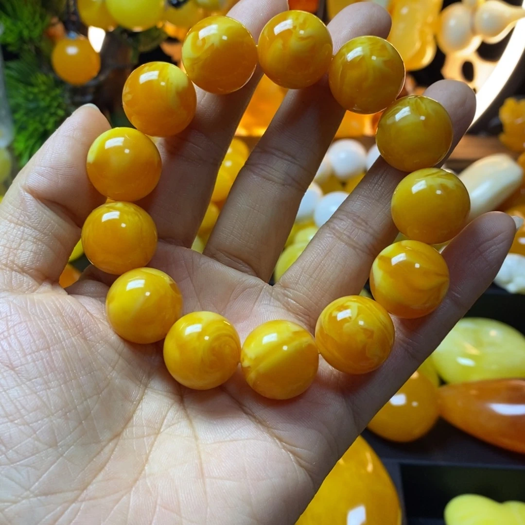 黄***仙无非金属全品无暇老蜡飘花18精品手串
