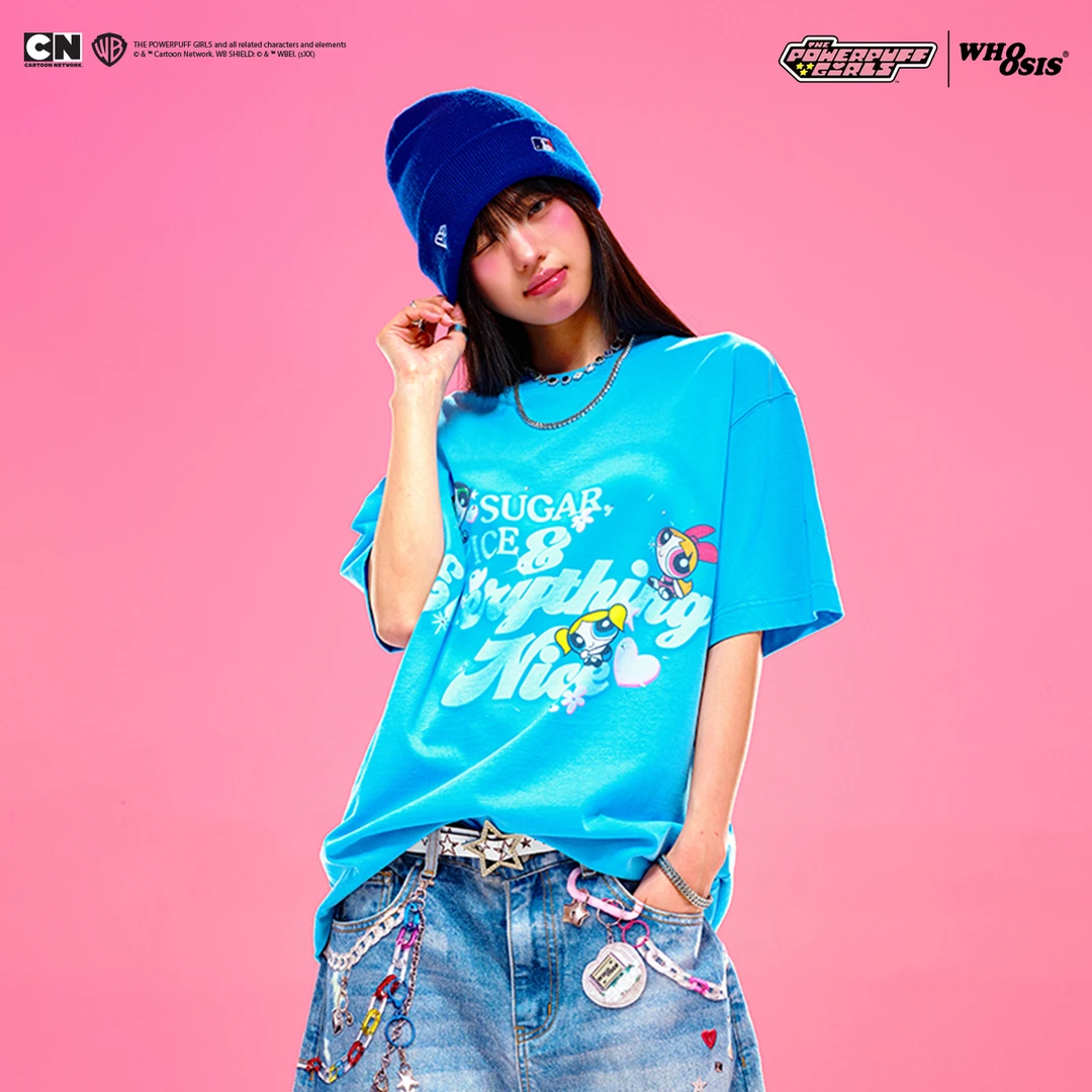 【飞天小女警联名】WHOOSIS爱心烫钻水洗短袖T恤夏季百搭时尚卡通