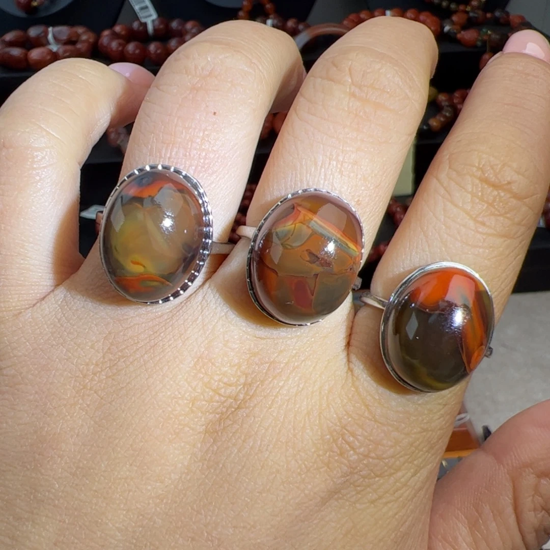 南红玛瑙银S925镶嵌（大山包包浆戒指16*12多样性发一）