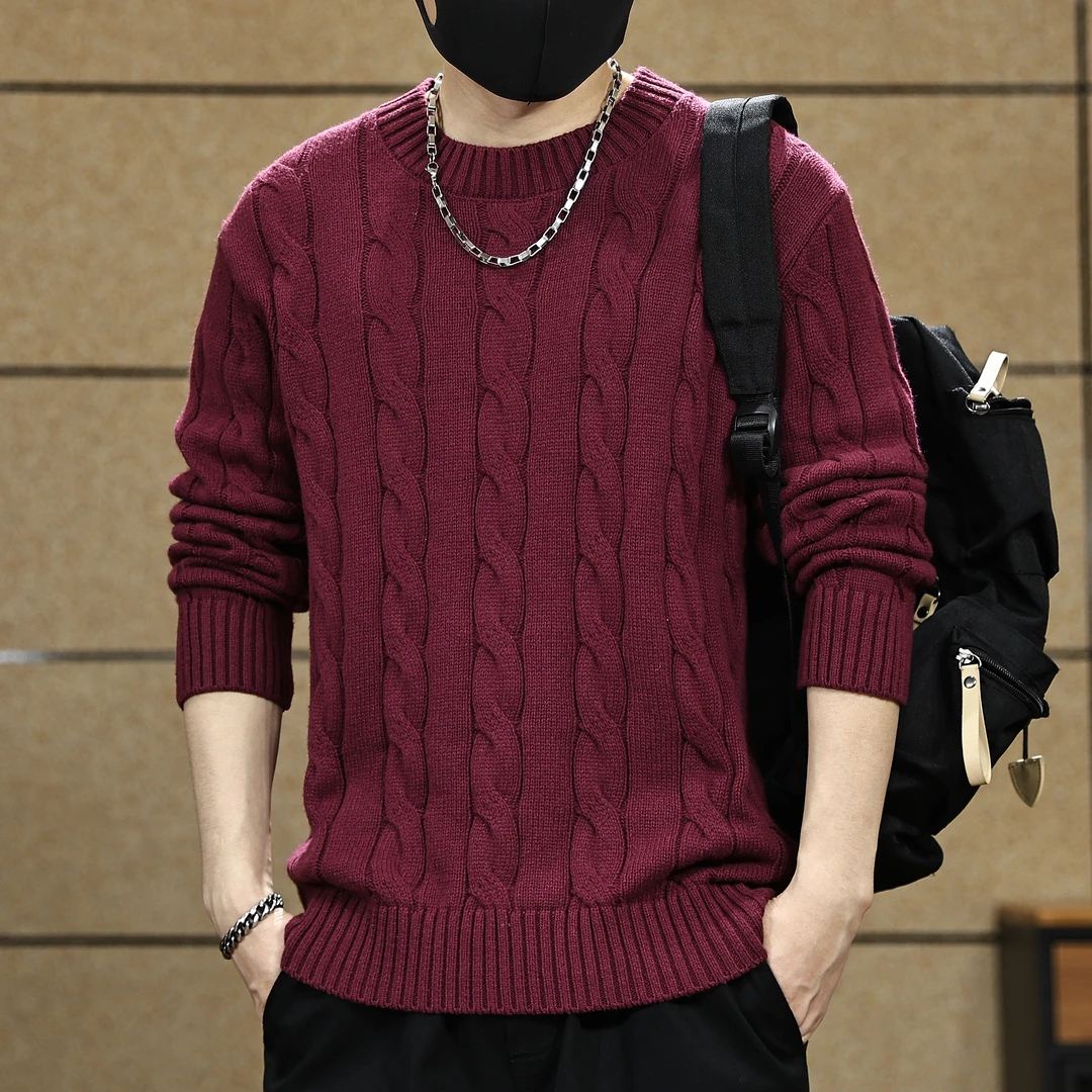 550G加厚冬季毛衣男半高领韩版修身中领针织衫打底衫毛线条纹麻花