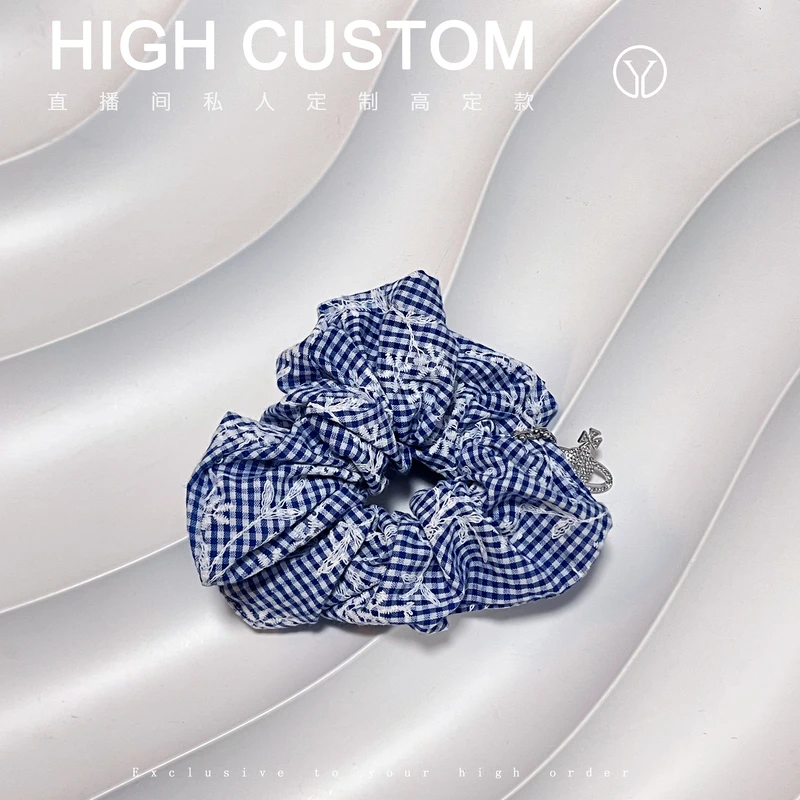 星球蓝色格纹发圈