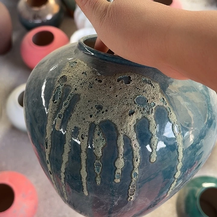 孔雀蓝绿泡泡小号高18口径10