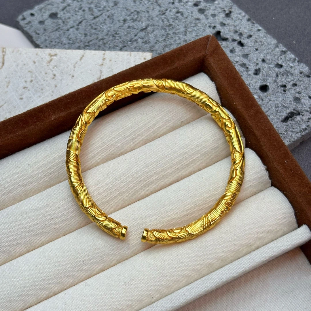 满錾圆条牡丹花新中式古法开口手镯