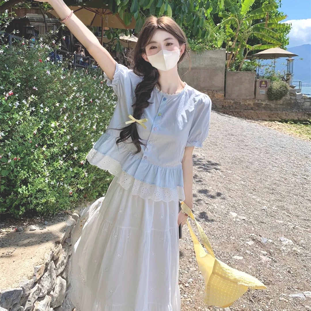 多巴胺独特漂亮上衣娃娃衫女夏季泡泡袖茶里茶气别致减龄甜美衬衫