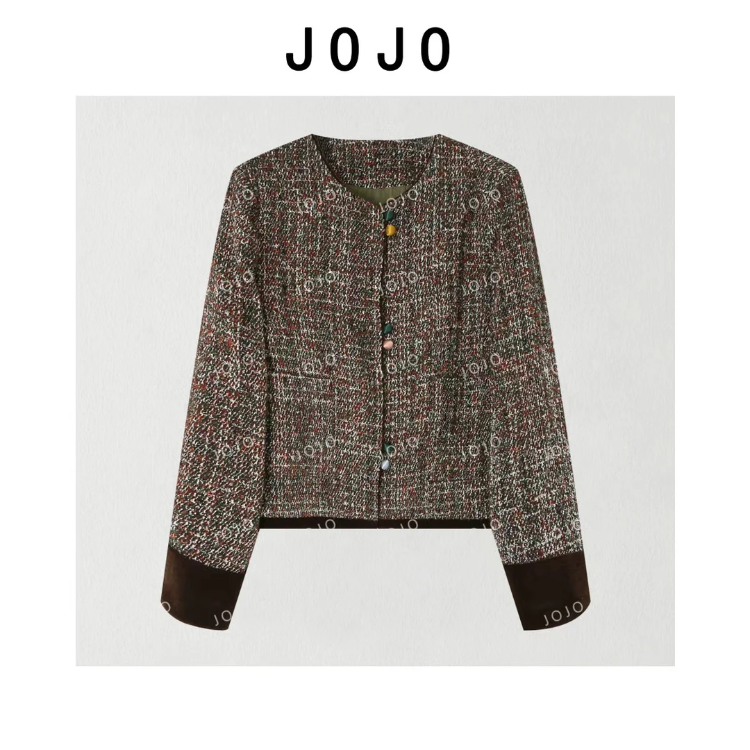 玖了个玖 2025秋季新品极简粗花呢小香风圆领翻袖外套 2509C6005