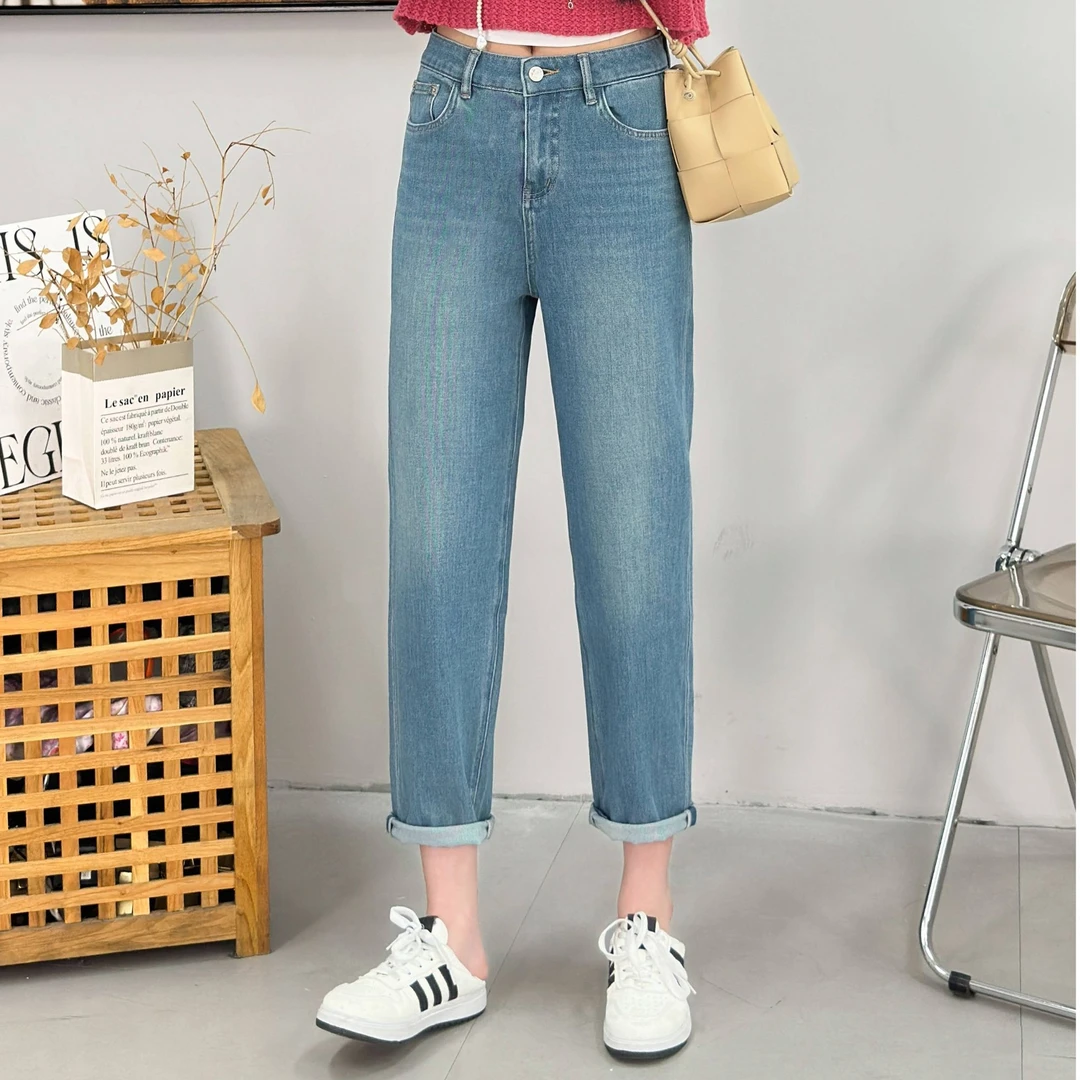 巨显瘦~封神裤！春显腿直四面弹哈伦牛仔裤女九分小个子直筒法棍裤