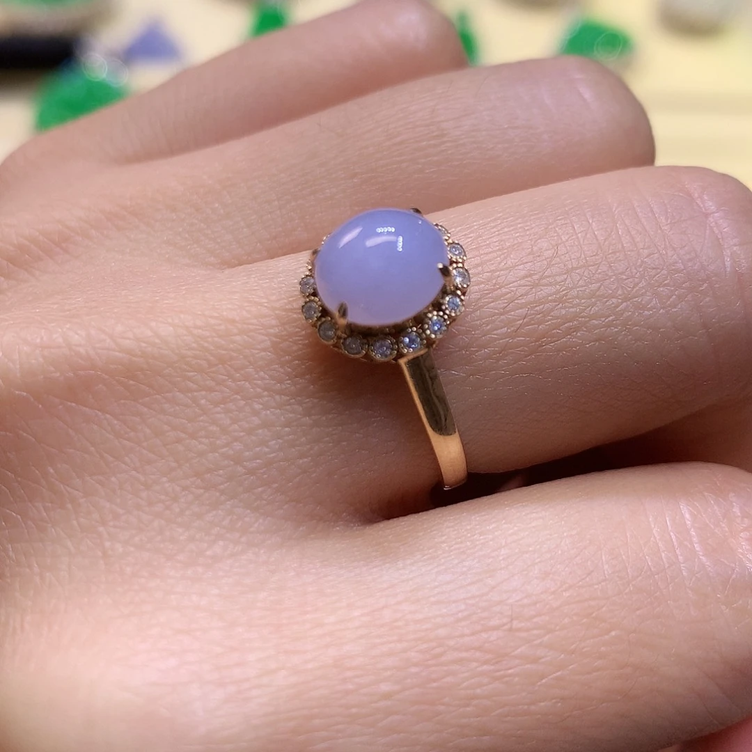 翡翠戒指18K金镶嵌戒指