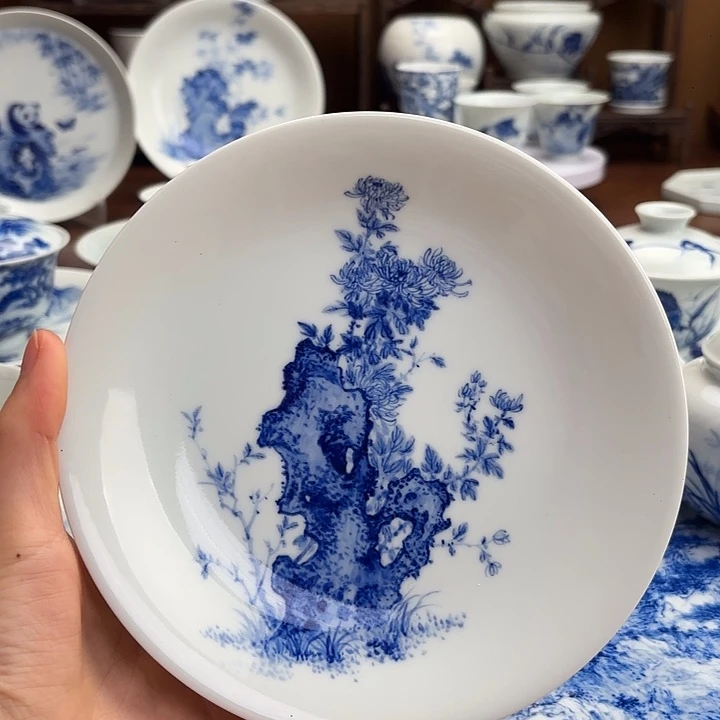 瓷壶承手工手绘菊花壶承