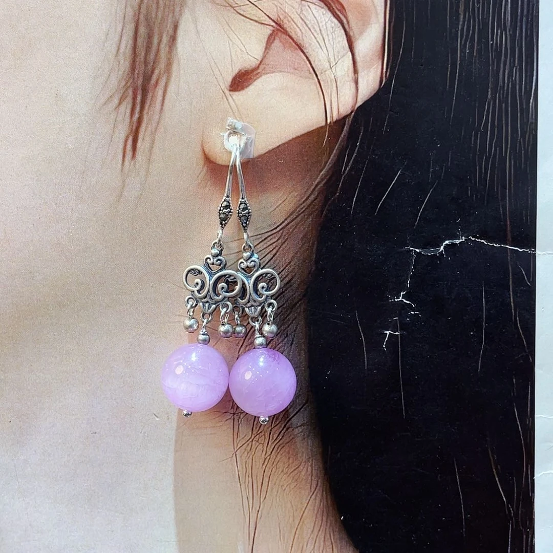 锂辉石耳饰银S925镶嵌耳饰