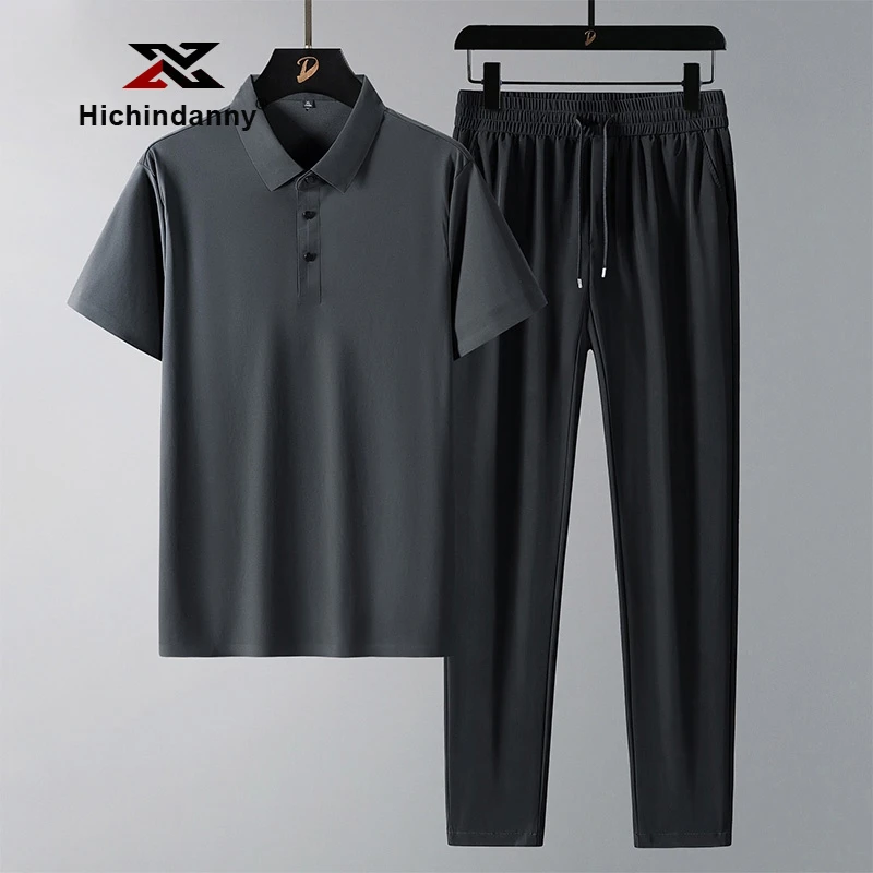 休闲速干薄款运动套装男新款商务短袖POLO衫夏季冰丝透气套装男装