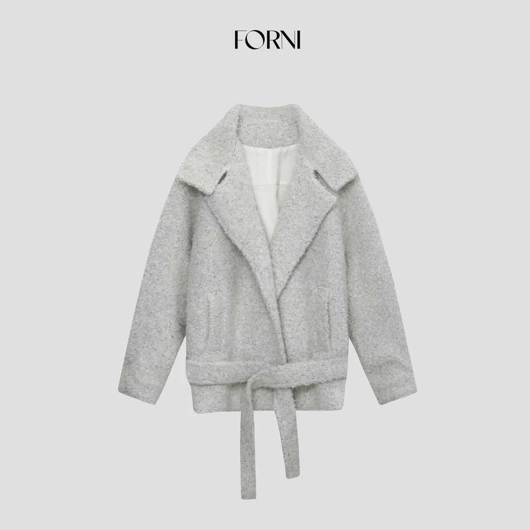 FORNI 冬日赞歌冬日立领毛外套翻领立领毛外套腰带百搭女