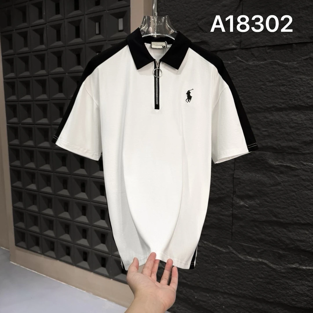 CB-A18302-男士百搭休闲商务宽松翻领韩版撞色拼接刺绣小标polo衫