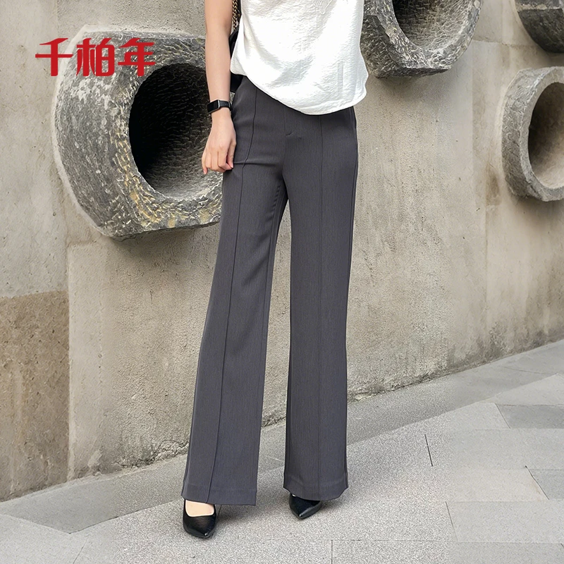 千柏年【悠韵格调】时尚复古轻熟优雅中缝线直筒显瘦休闲裤-C2279