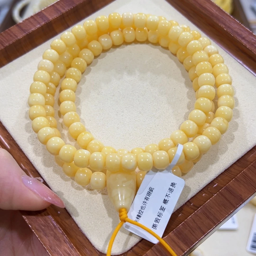 蜜蜡手链未镶嵌高***泽7.5m奶黄满蜡