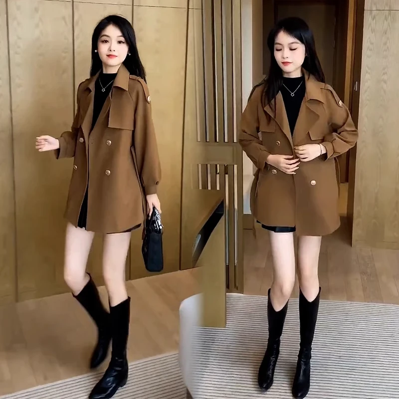 中长款风衣外套女秋冬新款时髦宽松显瘦小个子双排扣气质百搭大衣