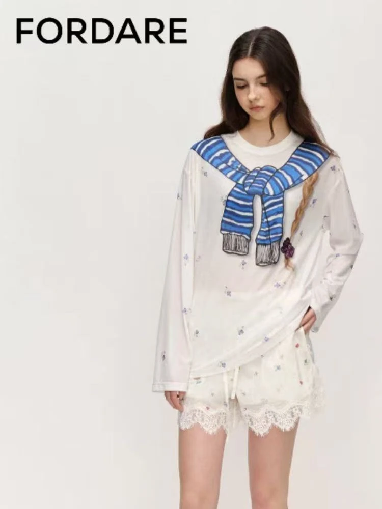 【济州岛】FORDARE  趣味手绘绑结小碎花罩衫