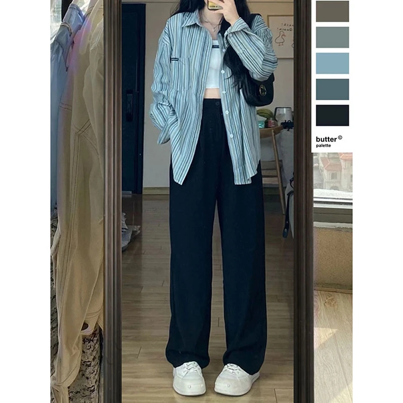 300斤胖mm黑色直筒西装裤女秋冬新款裤子大码女装显瘦阔腿裤女裤