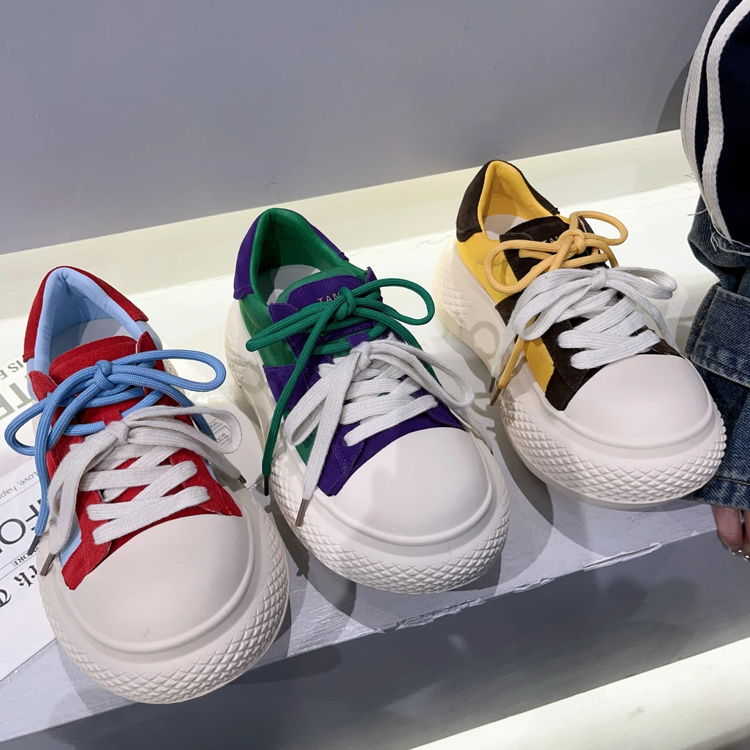 【小涵家】春秋新款欧洲站时尚小众拼色泡芙面包厚底【6cm】乐福单鞋