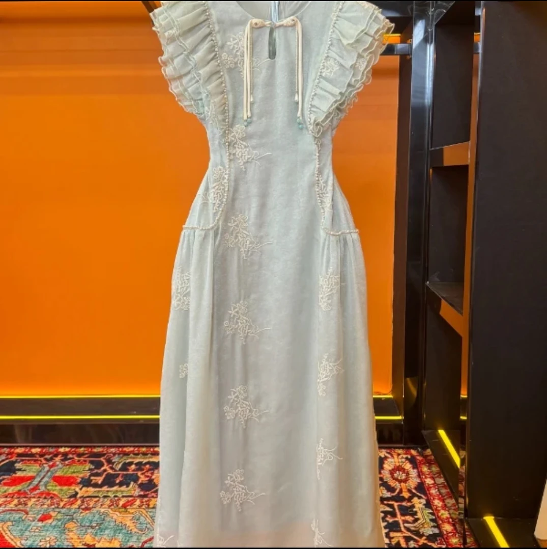 【人鱼姬】小众设计法式高端精致气质新中式轻国风飞飞袖连衣裙女夏