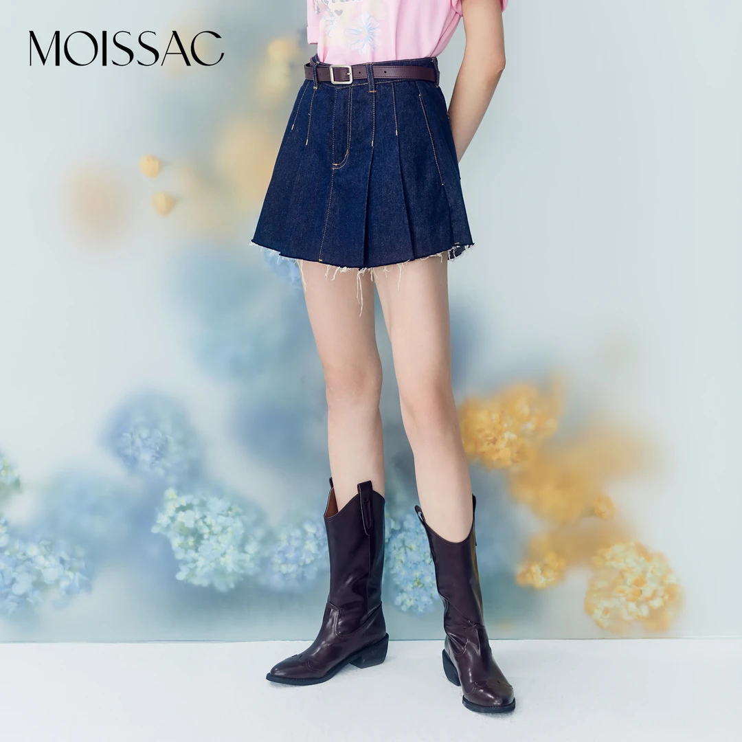 MOISSAC/摩萨克 2023夏季出街低腰牛仔百褶裙裤MWDX12008