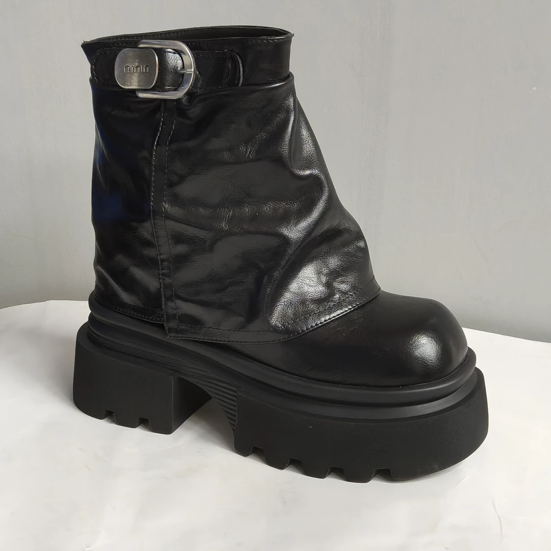 增高12cm马丁靴女2025春秋新款厚底复古中筒靴切尔西女靴子