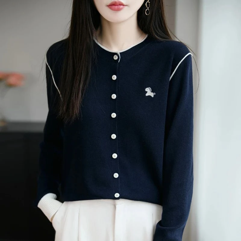 哥弟阿玛施正品2025秋冬新款时尚羊毛衫女圆领开衫洋气针织衫外套