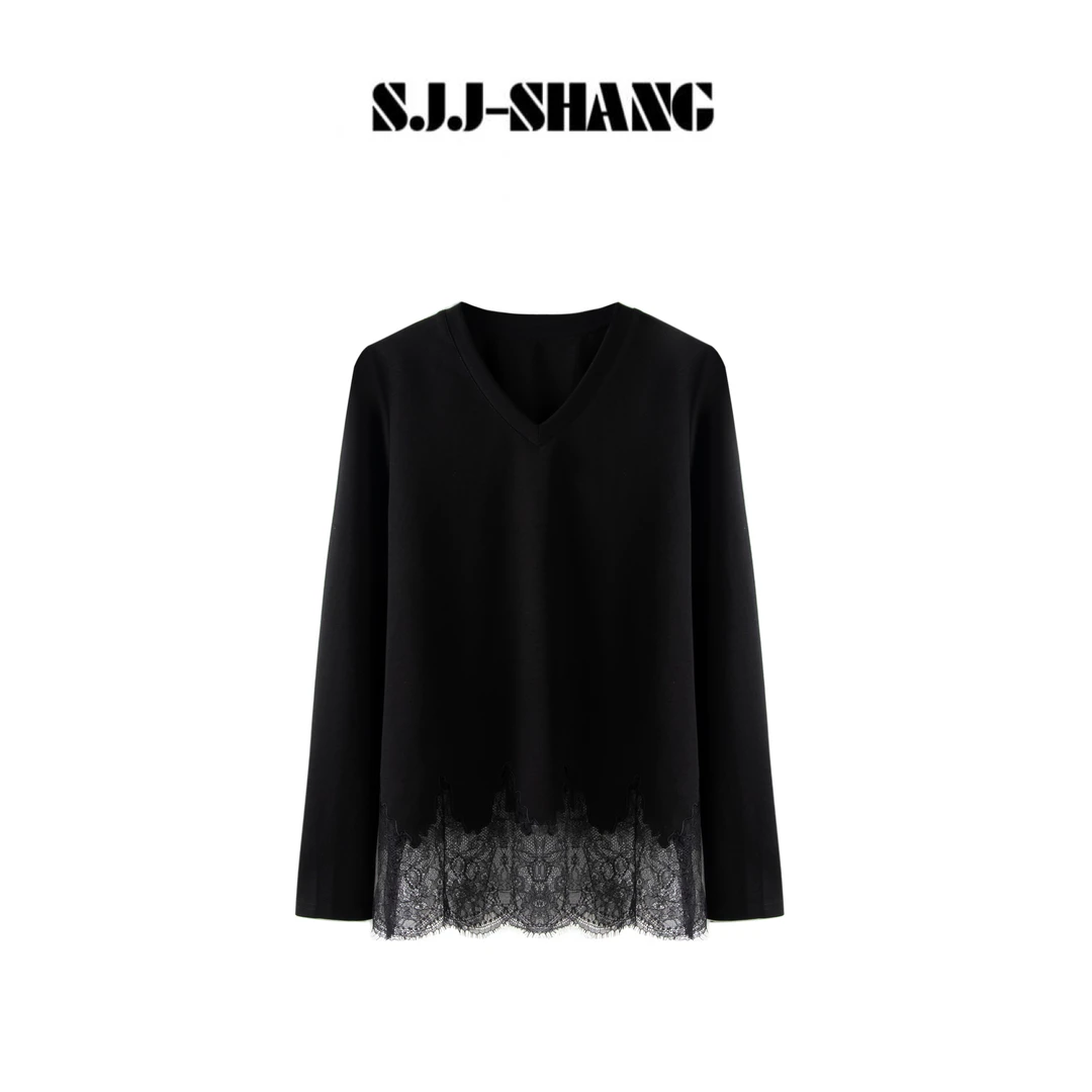 SJJ-SHANG【月光罗曼史】时髦微肌理进口蕾丝绣花短袖q135541p