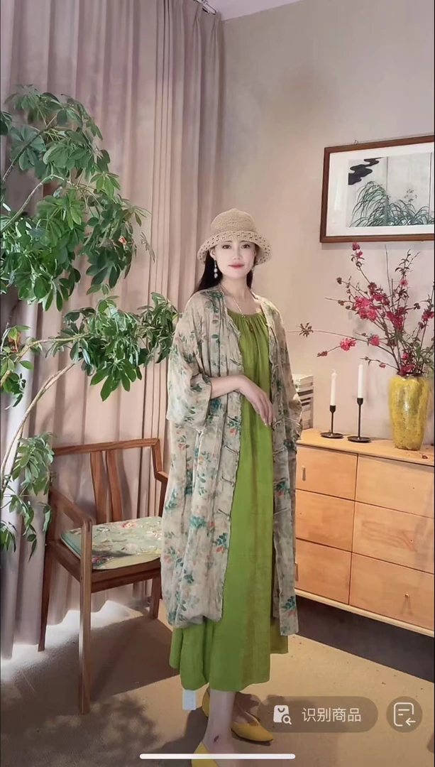 提花系带吊带裙 复古法式连衣裙气质长裙宽松连衣裙夏季收腰纯色