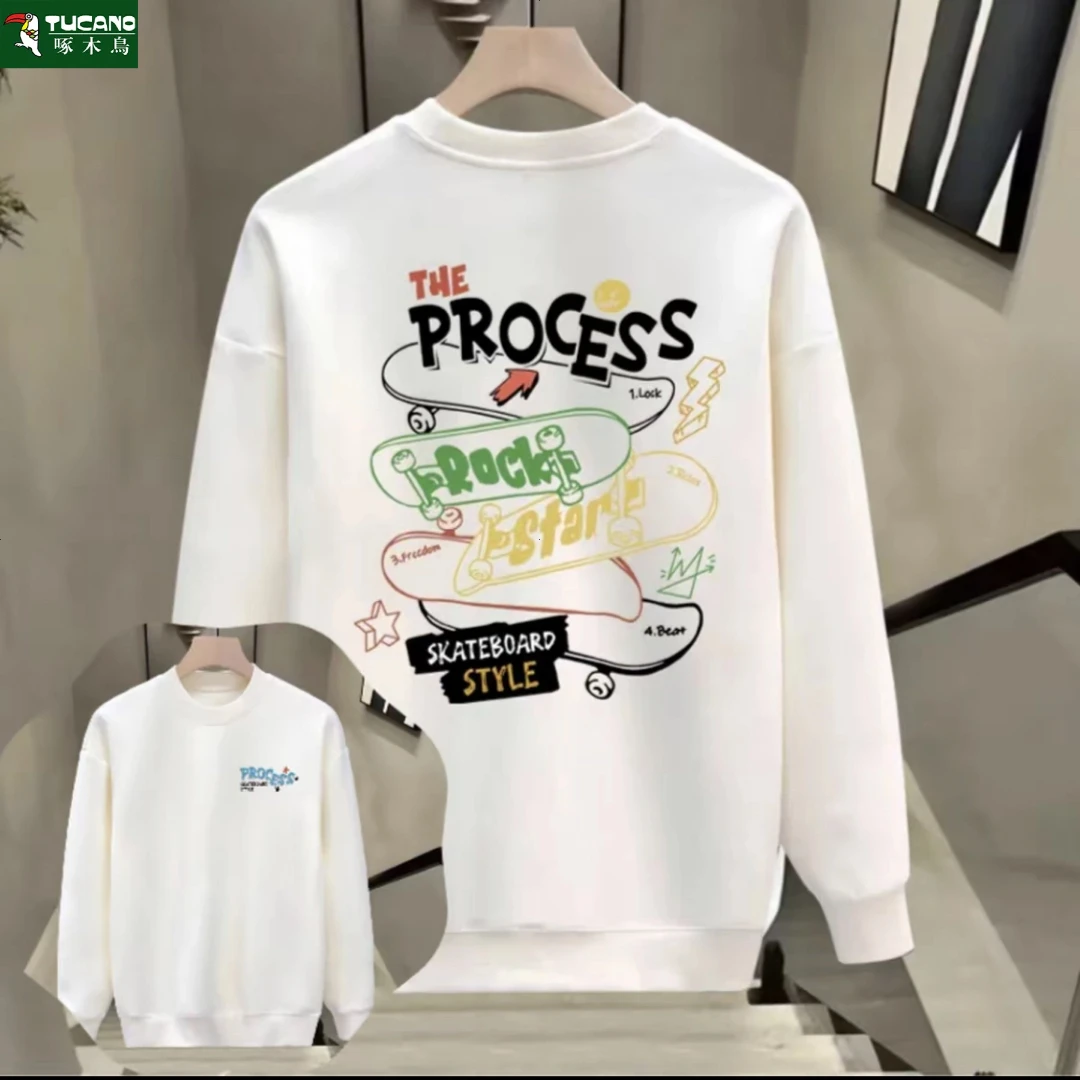 啄木鸟长袖春秋季字母套头圆领卫衣印花休闲韩版时尚修身男百搭潮