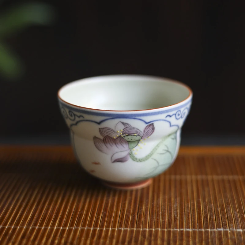 【坐饮亭竹】开窗斗彩荷花葫芦杯(100ml)(新墨冉0259)