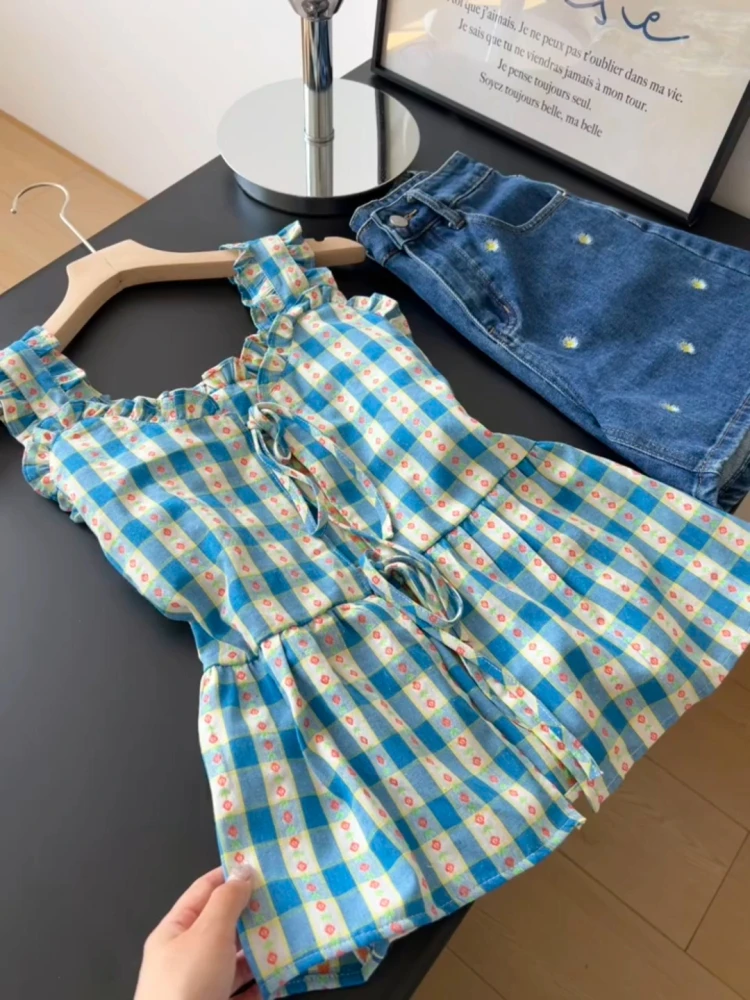 夏季韩系格子背心吊带女外穿小心机甜辣时尚潮流性感无袖上衣洋气