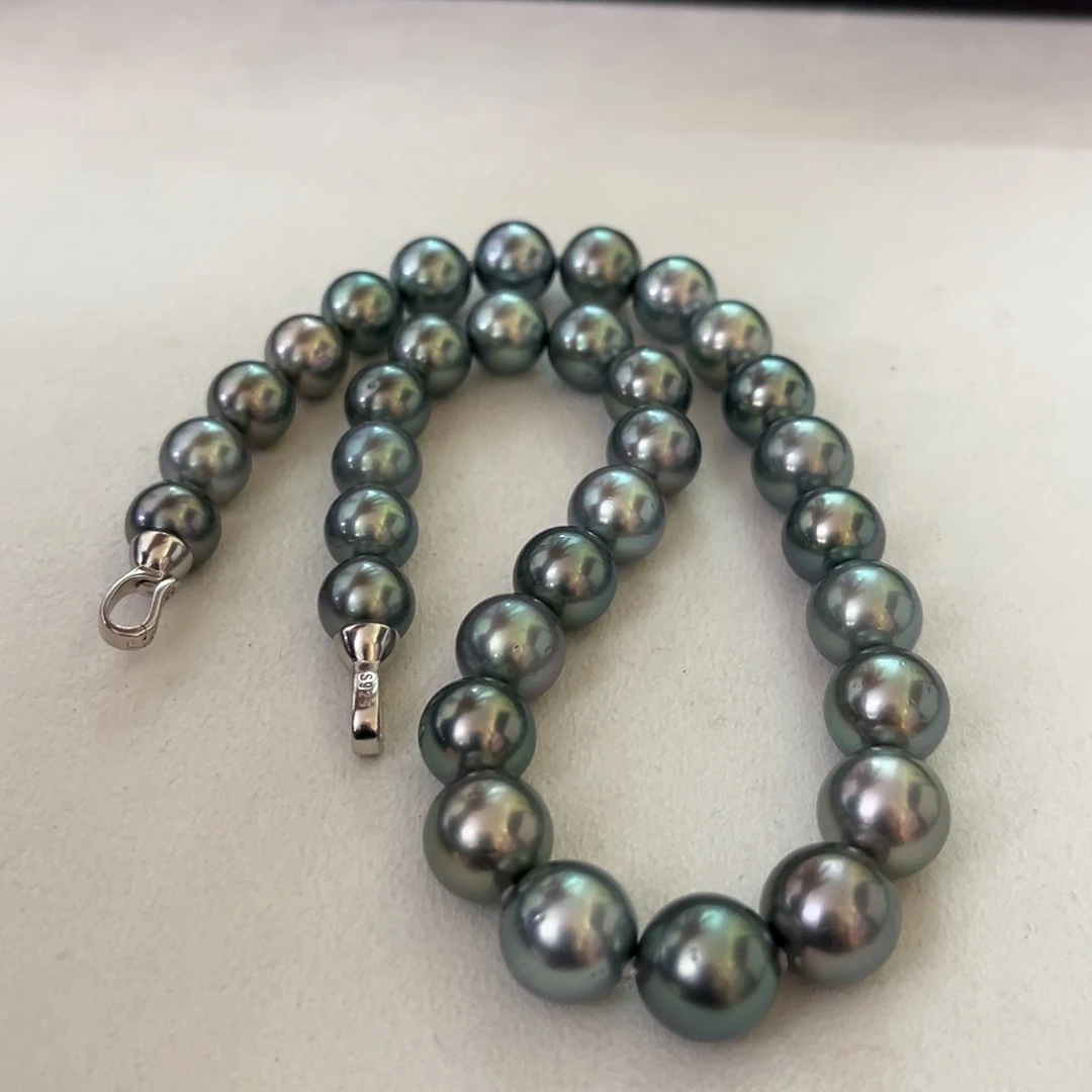 颈饰海水珍珠银S925镶嵌铂金灰海洋蓝11-13.5