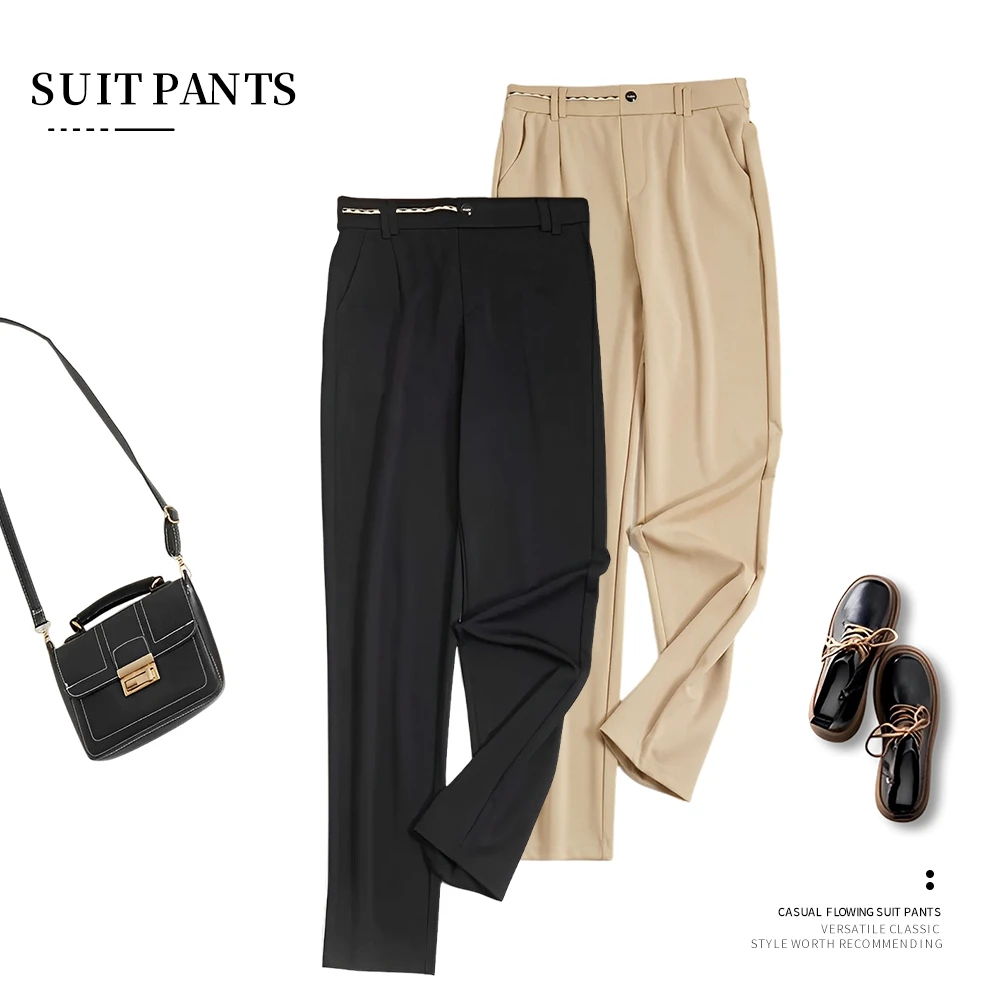 【国货优品】小脚西装裤女春季新款直筒高腰垂感休闲九分烟管裤9969