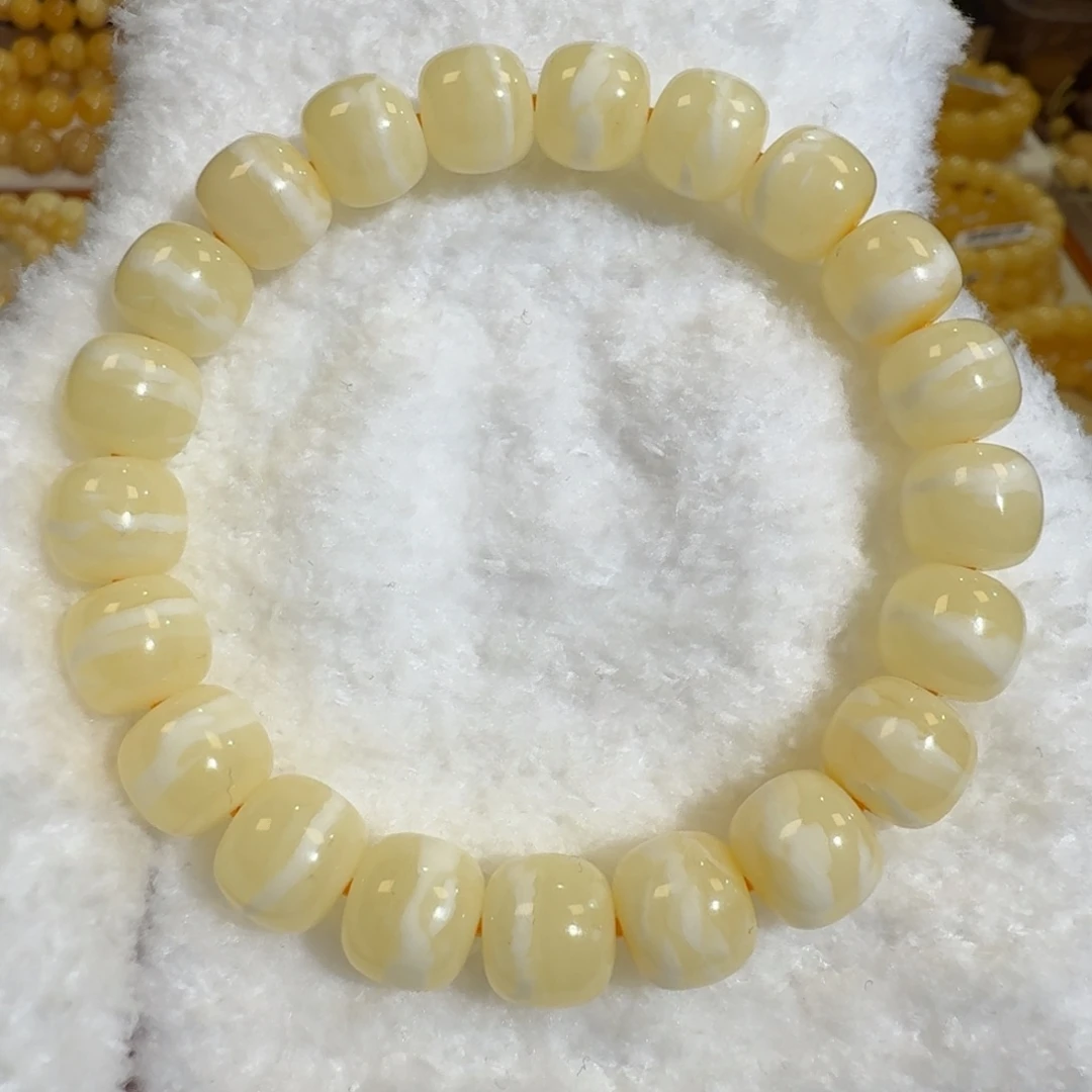 琥珀未镶嵌珠宝奇石10m焦皮同料老型一线天手串12.6