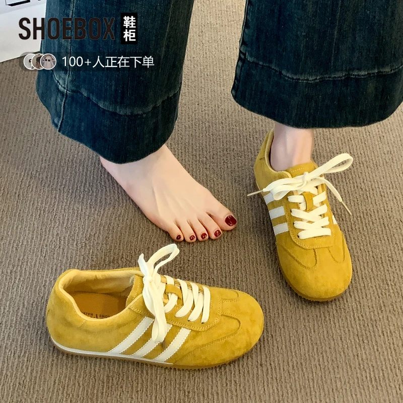 达芙妮集团旗下黄色阿甘鞋女鞋2025新款平底德训鞋百搭运动休闲鞋
