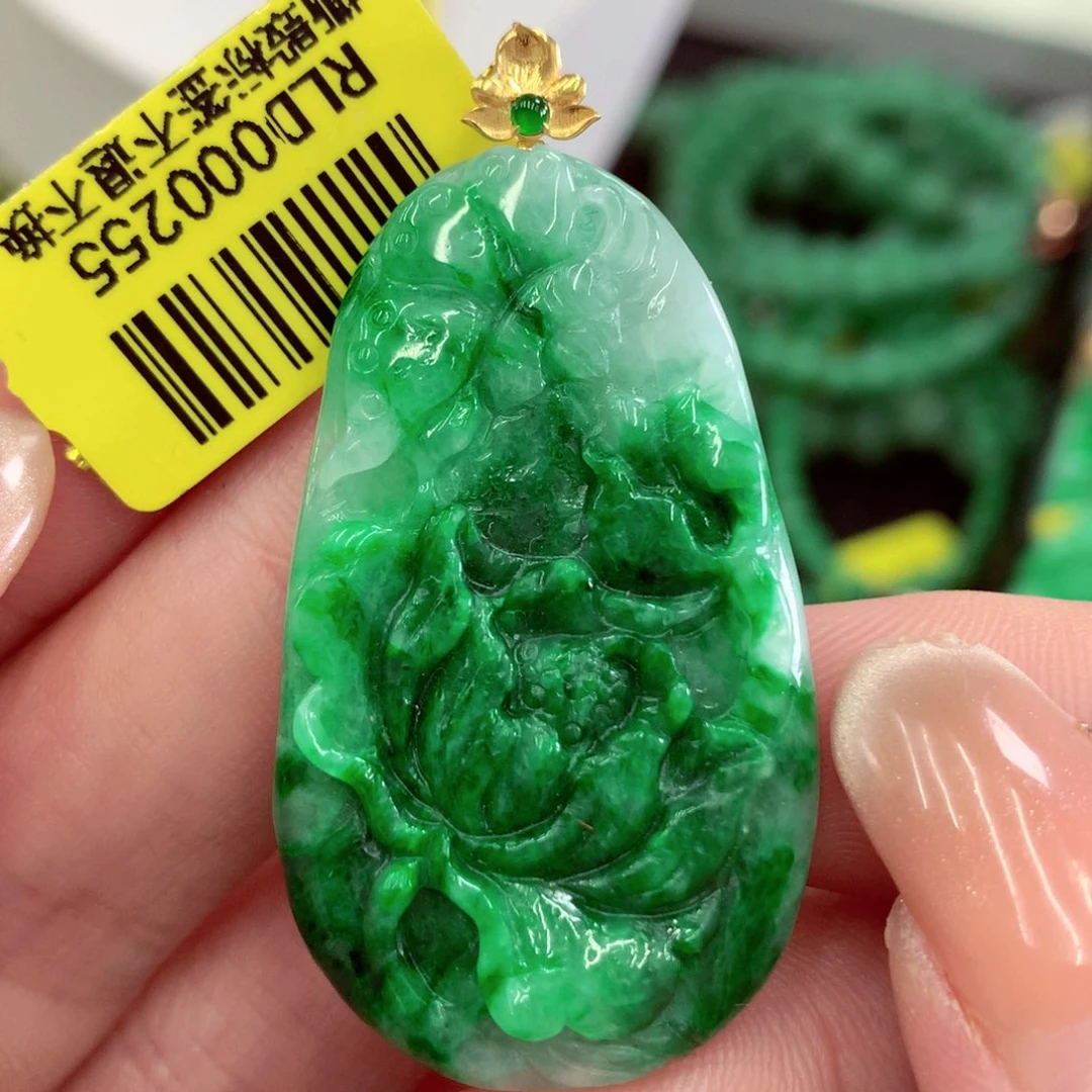 翡翠18K金镶嵌吊坠(不含链)