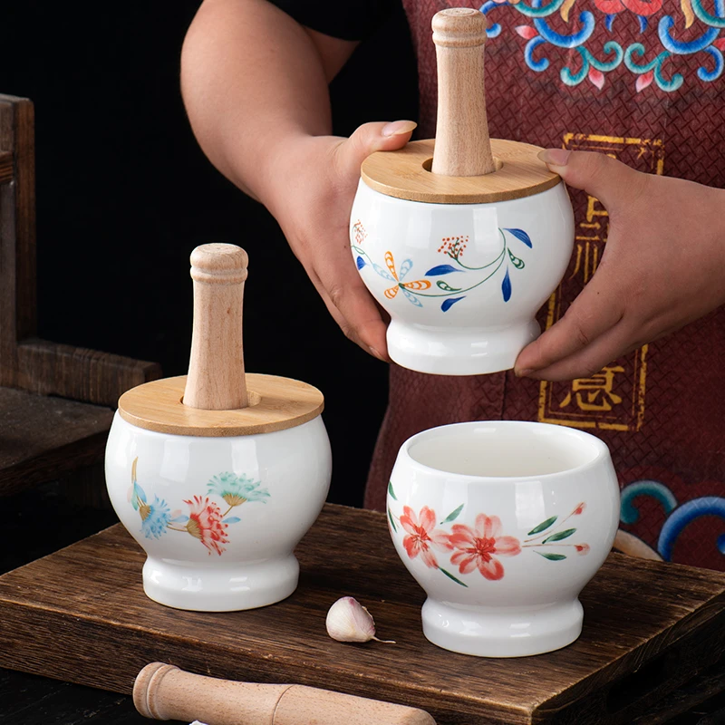 欣睿复古老式陶瓷蒜臼捣碎器捣蒜器调味老式罐神器家用陶瓷瓷罐