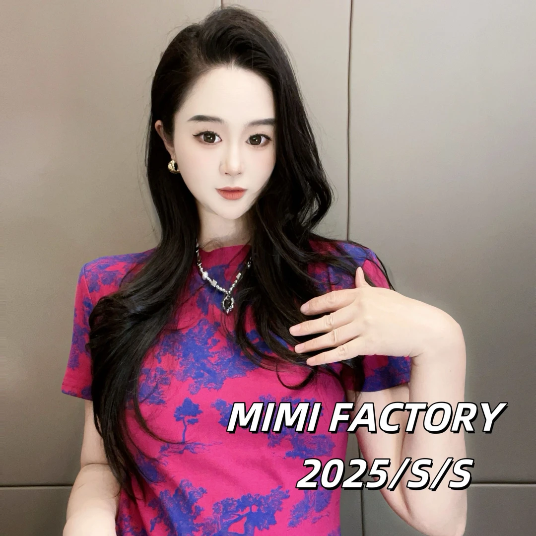 芈芈 2025早春新款 欧货满印短袖T恤女修身时尚显瘦上衣