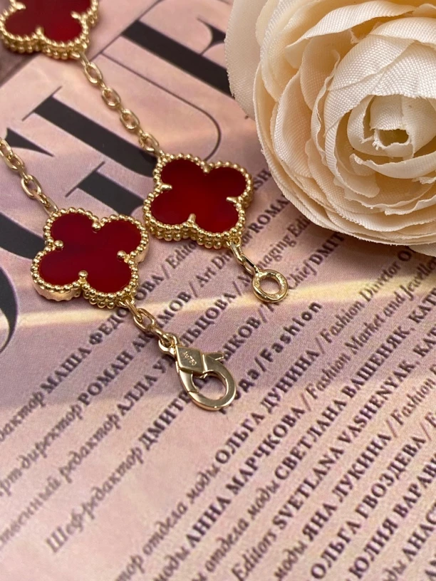 （鱼勾扣9节链）18k金15mm四叶草手链（抖音基地发货质检）