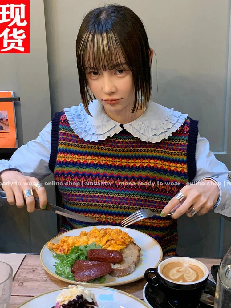MONA 50羊毛 复古潮流小众毛衣背心上衣外穿女小个子 2025新款