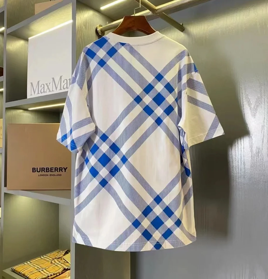 【31】【ES-10153】蓝白格纹休闲经典简约百搭时尚潮流T恤